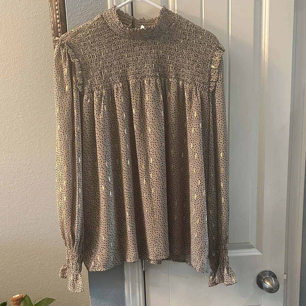 Elan Beige and Gold Textured Top